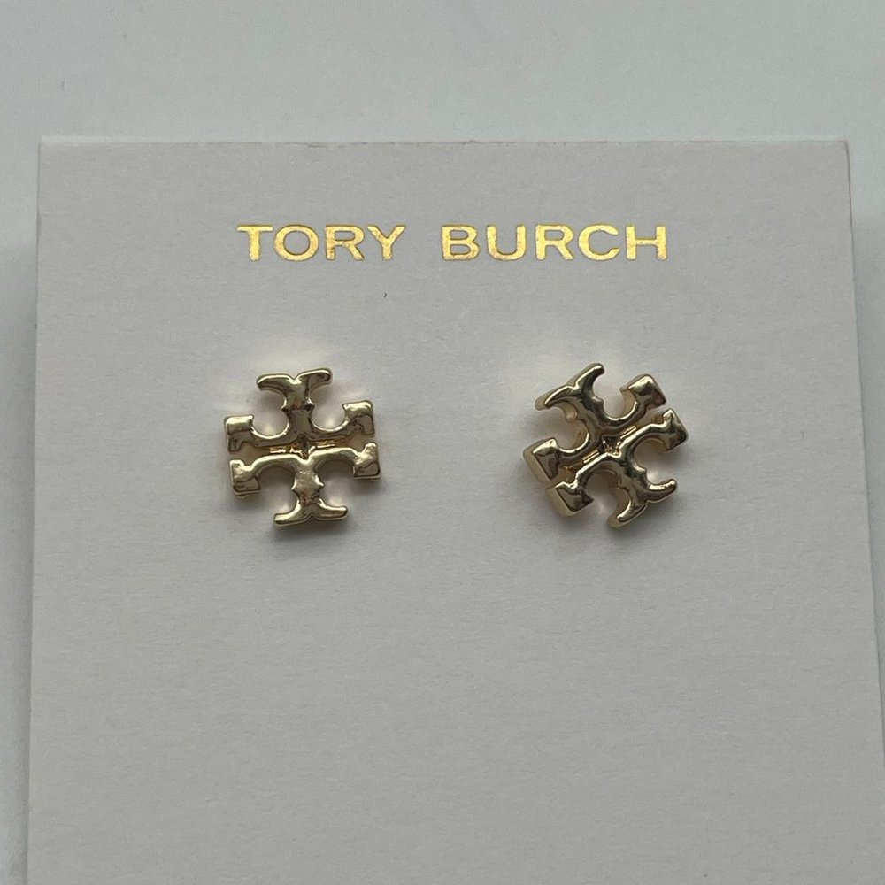 Tory Burch Classic Small Logo Stud Earrings with Gold Plating